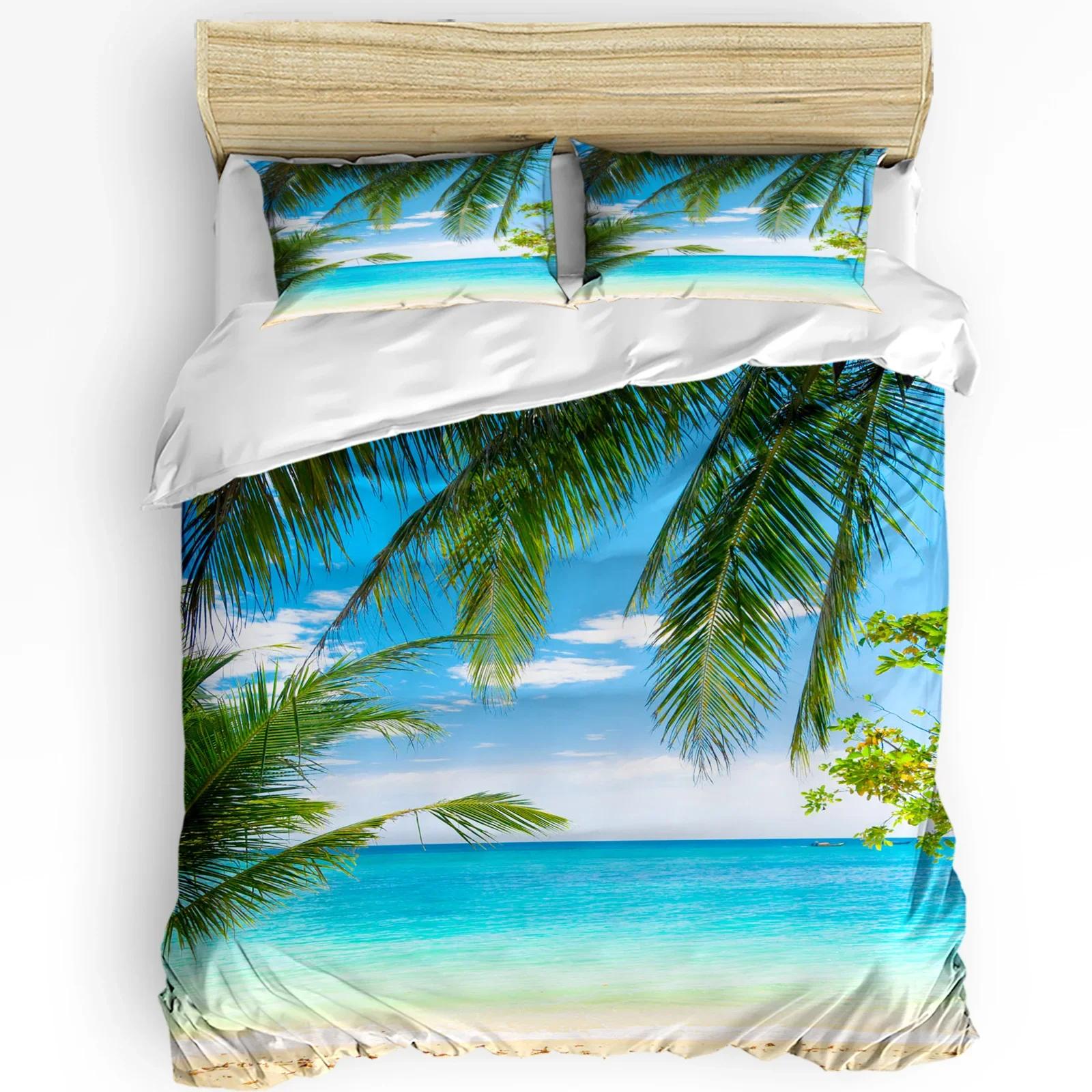 Beach Green Coconut Tree Sky Clouds Bedding Set 3pcs Duvet Cover Pillowcase Kids Adult Quilt Cover Double Bed Set Ho